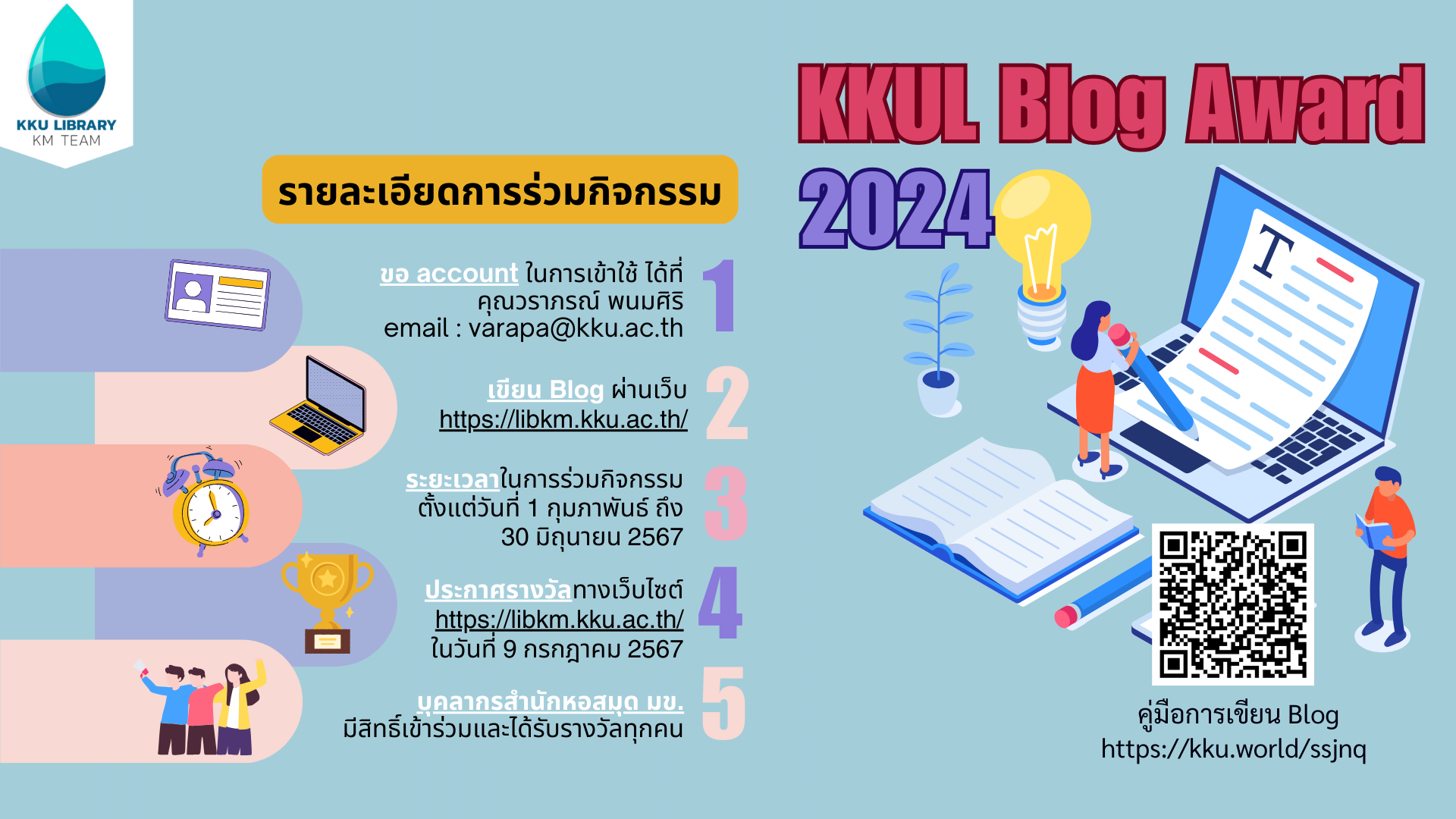 ขอเชิญบุคลากรสำนักหอสมุด มข. ร่วมโครงการ KKUL Blog  Award 2024